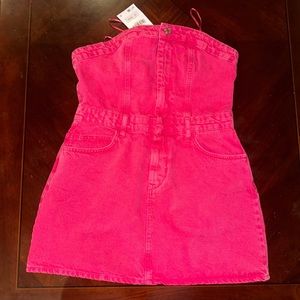 pink denim dress zara